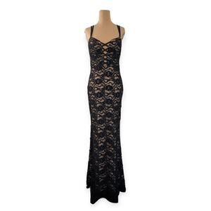 Jump Apparel Sz 5/6 Prom Homecoming Formal Long Black Illusion Dress NWT